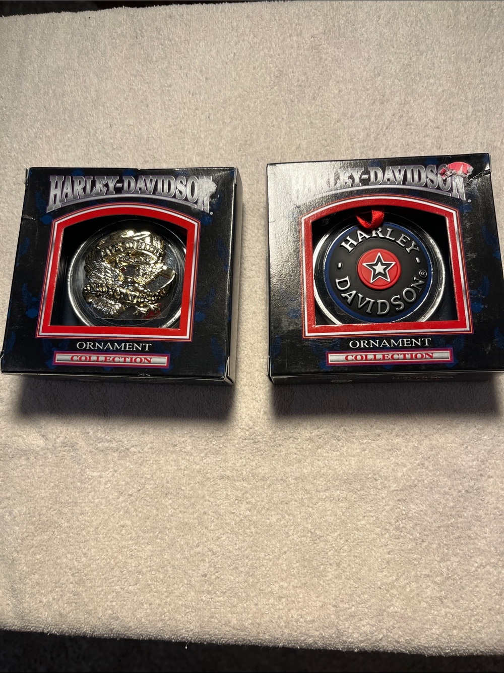 Harley-Davidson Black and Silver Ornament Duo with Red Accents